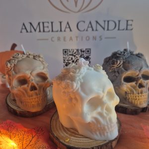 Bougie tête de mort (sur socle)